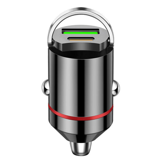 Adaptor Auto 2 in 1, Flippy, din Aliaj, Port TYPE-C, PORT USB, 100 W, Inel Metalic de Tragere, practic Invizibil, Incarcare Mega Rapida, Negru