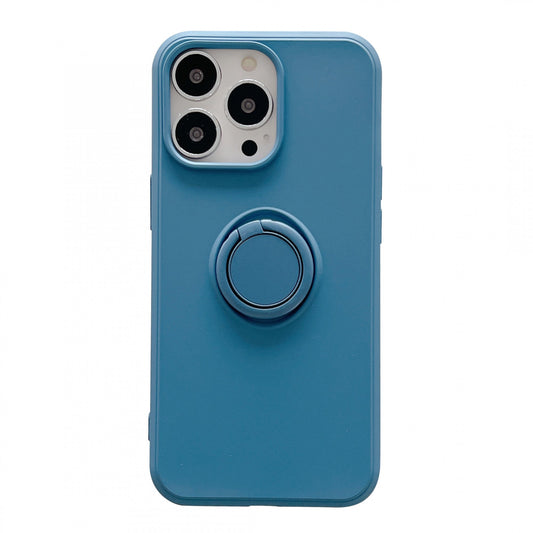 Husa protectie Flippy compatibila cu Apple iPhone 13 Mini Liquid Silicone Ring cu suport rotativ Albastru